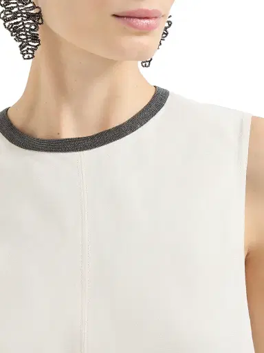 Brunello Cucinelli Women's Viscose and Linen Fluid Twill Dress with Precious Collar | Thumbnail 4 Brunello Cucinelli Women's Viscose and Linen Fluid Twill Dress with Precious Collar | Thumbnail 4