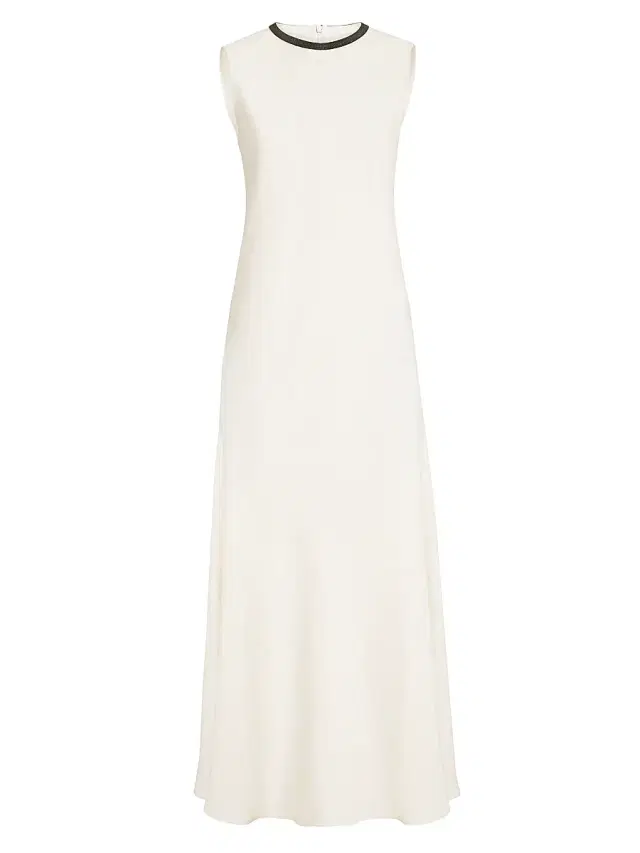 Brunello Cucinelli Women's Viscose and Linen Fluid Twill Dress with Precious Collar -