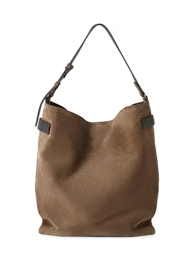 Brunello Cucinelli Women's Essence Hobo Bag in Suede with Precious Bands - Bark | Thumbnail 3 Brunello Cucinelli Women's Essence Hobo Bag in Suede with Precious Bands - Bark | Thumbnail 3