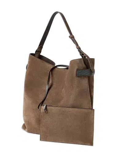 Brunello Cucinelli Women's Essence Hobo Bag in Suede with Precious Bands - Bark | Thumbnail 5 Brunello Cucinelli Women's Essence Hobo Bag in Suede with Precious Bands - Bark | Thumbnail 5