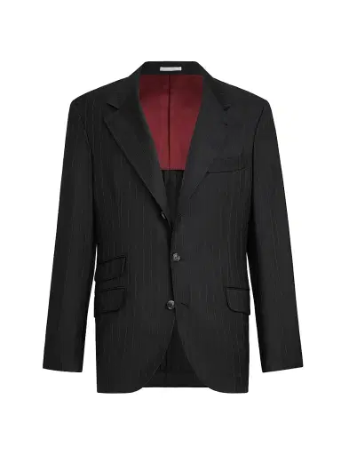Brunello Cucinelli Men's Virgin Wool Chalk Stripe Batavia Deconstructed Cavallo Blazer - Black - Size 46 | Thumbnail 2 Brunello Cucinelli Men's Virgin Wool Chalk Stripe Batavia Deconstructed Cavallo Blazer - Black - Size 46 | Thumbnail 2