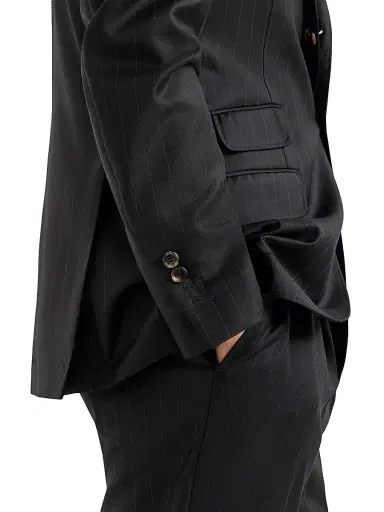 Brunello Cucinelli Men's Virgin Wool Chalk Stripe Batavia Deconstructed Cavallo Blazer - Black - Size 46 | Thumbnail 4 Brunello Cucinelli Men's Virgin Wool Chalk Stripe Batavia Deconstructed Cavallo Blazer - Black - Size 46 | Thumbnail 4