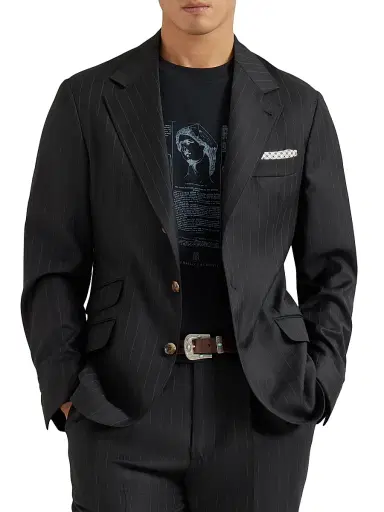 Brunello Cucinelli Men's Virgin Wool Chalk Stripe Batavia Deconstructed Cavallo Blazer - Black - Size 46 | Thumbnail 5 Brunello Cucinelli Men's Virgin Wool Chalk Stripe Batavia Deconstructed Cavallo Blazer - Black - Size 46 | Thumbnail 5