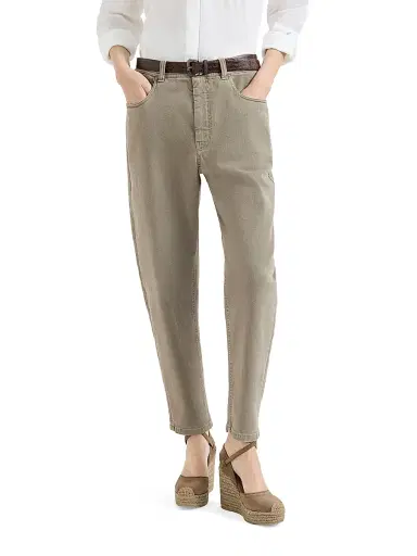 Brunello Cucinelli Women's Dyed Comfort Denim Baggy Tapered Trousers - Military | Thumbnail 2