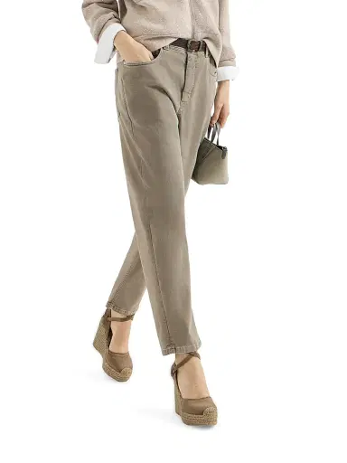 Brunello Cucinelli Women's Dyed Comfort Denim Baggy Tapered Trousers - Military | Thumbnail 3