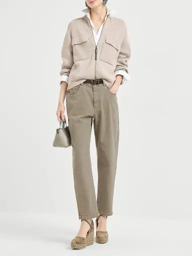 Brunello Cucinelli Women's Dyed Comfort Denim Baggy Tapered Trousers - Military | Thumbnail 6