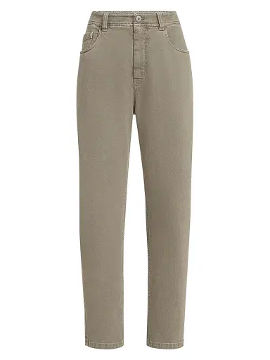 Brunello Cucinelli Women's Dyed Comfort Denim Baggy Tapered Trousers - Military | Thumbnail 1