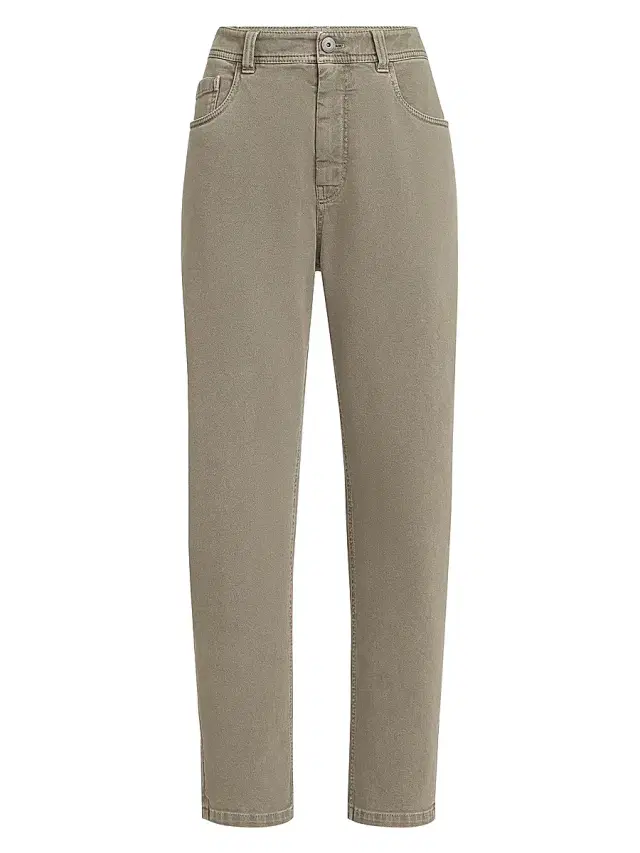 Women's Dyed Comfort Denim Baggy Tapered Trousers - Military