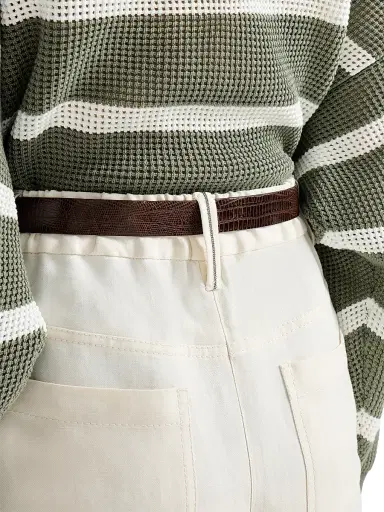 Brunello Cucinelli Women's Viscose and Linen Fluid Twill Baggy Trousers with Monili - Ivory - Size 16 | Thumbnail 4 Brunello Cucinelli Women's Viscose and Linen Fluid Twill Baggy Trousers with Monili - Ivory - Size 16 | Thumbnail 4