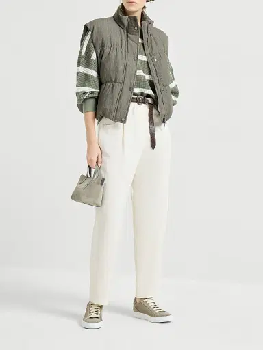 Brunello Cucinelli Women's Viscose and Linen Fluid Twill Baggy Trousers with Monili - Ivory - Size 16 | Thumbnail 6 Brunello Cucinelli Women's Viscose and Linen Fluid Twill Baggy Trousers with Monili - Ivory - Size 16 | Thumbnail 6