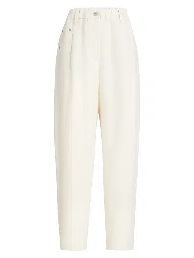 Brunello Cucinelli Women's Viscose and Linen Fluid Twill Baggy Trousers with Monili - Ivory - Size 16 | Thumbnail 1 Brunello Cucinelli Women's Viscose and Linen Fluid Twill Baggy Trousers with Monili - Ivory - Size 16 | Thumbnail 1