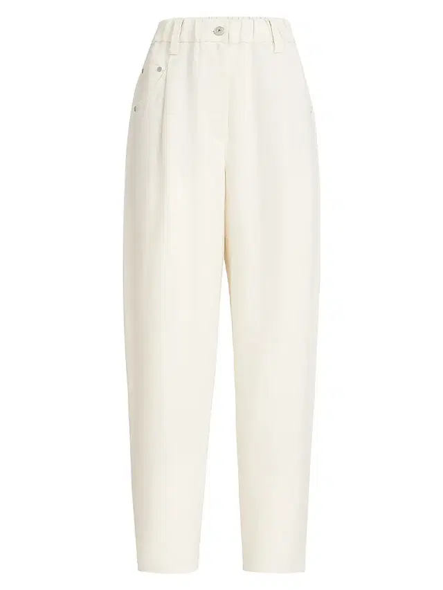 Brunello Cucinelli Women's Viscose and Linen Fluid Twill Baggy Trousers with Monili -