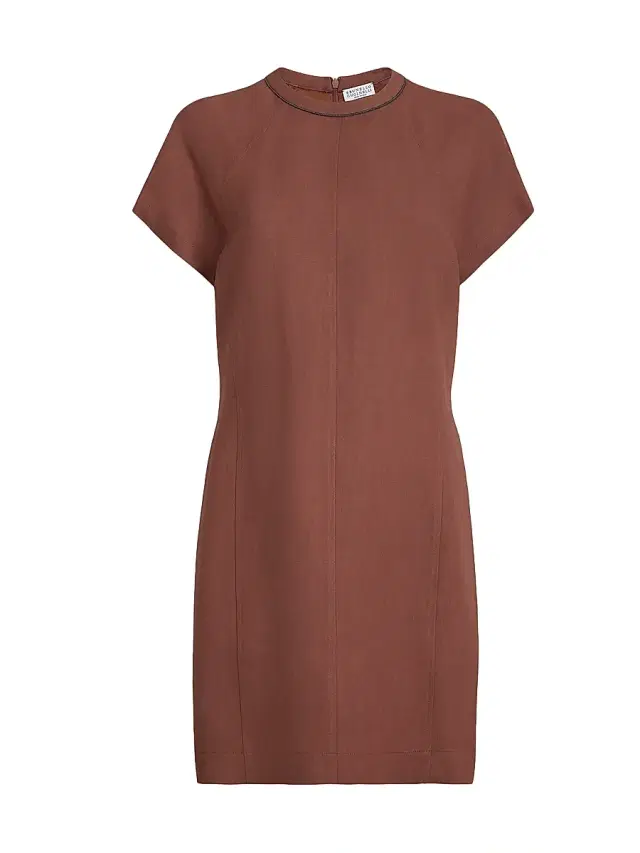 Brunello Cucinelli Women's Viscose and Linen Fluid Twill T-Shirt Dress - Orange