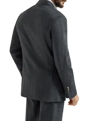 Brunello Cucinelli Men's Chevron One and a Half Breasted Deconstructed Blazer with Metal Buttons - Anthracite - Size 42 | Thumbnail 3 Brunello Cucinelli Men's Chevron One and a Half Breasted Deconstructed Blazer with Metal Buttons - Anthracite - Size 42 | Thumbnail 3