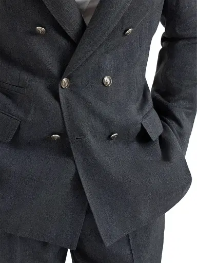 Brunello Cucinelli Men's Chevron One and a Half Breasted Deconstructed Blazer with Metal Buttons - Anthracite - Size 42 | Thumbnail 4 Brunello Cucinelli Men's Chevron One and a Half Breasted Deconstructed Blazer with Metal Buttons - Anthracite - Size 42 | Thumbnail 4