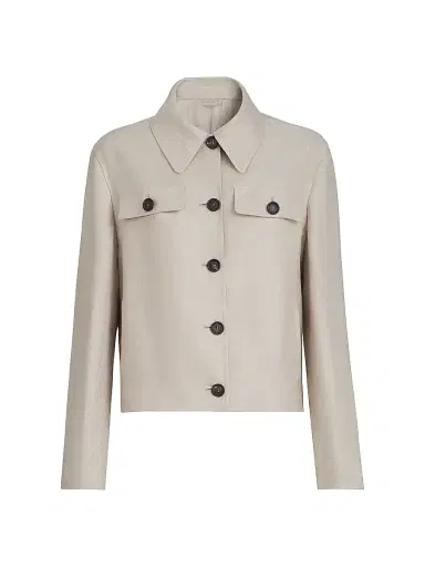 Brunello Cucinelli Women's Linen Diagonal Jacket with Monili - Beige | Thumbnail 1