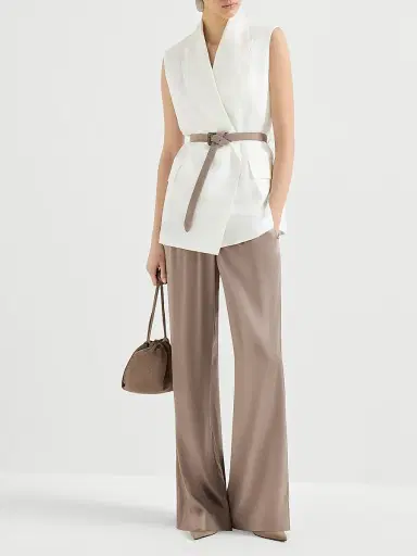 Brunello Cucinelli Women's Stretch Silk Satin Track Trousers - Olive | Thumbnail 12