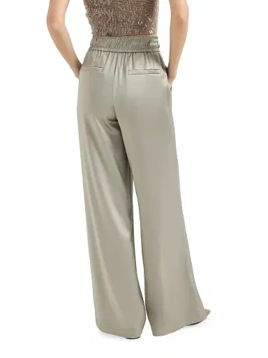 Brunello Cucinelli Women's Stretch Silk Satin Track Trousers - Olive | Thumbnail 3