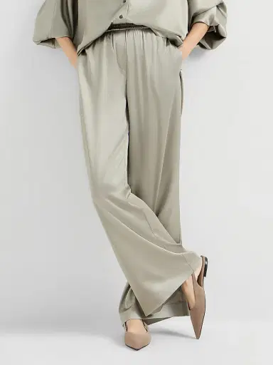 Brunello Cucinelli Women's Stretch Silk Satin Track Trousers - Olive | Thumbnail 5
