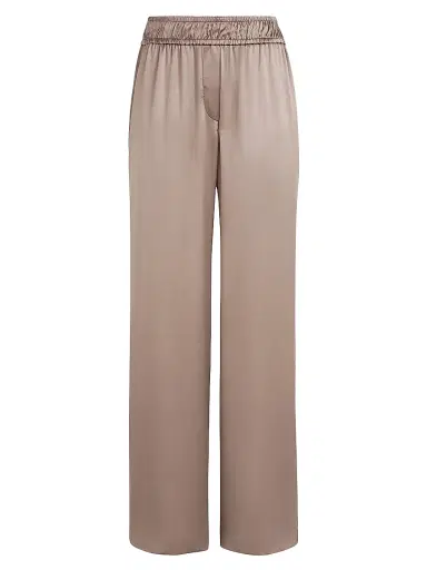 Brunello Cucinelli Women's Stretch Silk Satin Track Trousers - Olive | Thumbnail 7