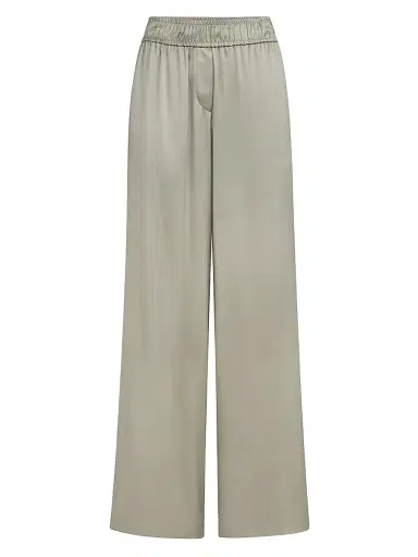 Brunello Cucinelli Women's Stretch Silk Satin Track Trousers - Olive | Thumbnail 1