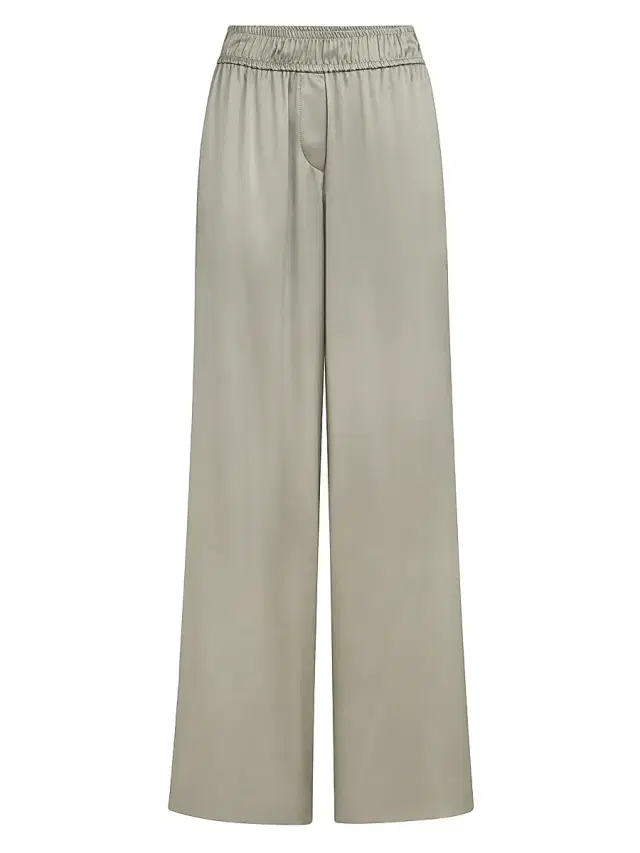 Women's Stretch Silk Satin Track Trousers - Olive
