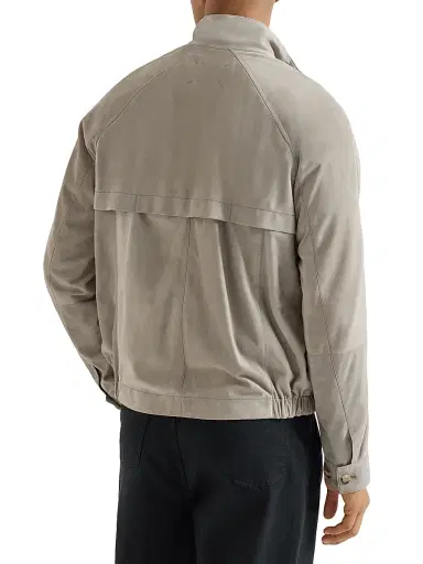 Brunello Cucinelli Men's Suede Unlined Jacket with Stand Collar - Khaki - Size XL | Thumbnail 3