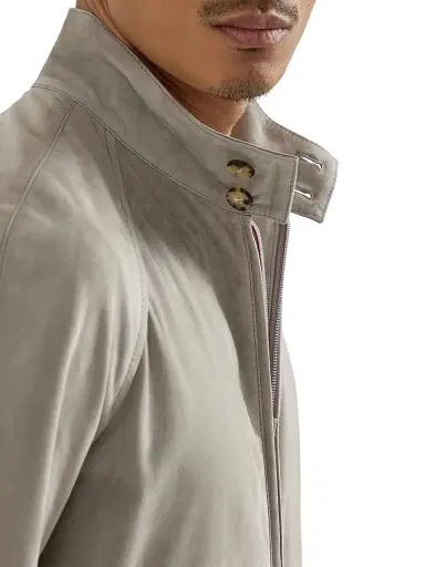 Brunello Cucinelli Men's Suede Unlined Jacket with Stand Collar - Khaki - Size XL | Thumbnail 4