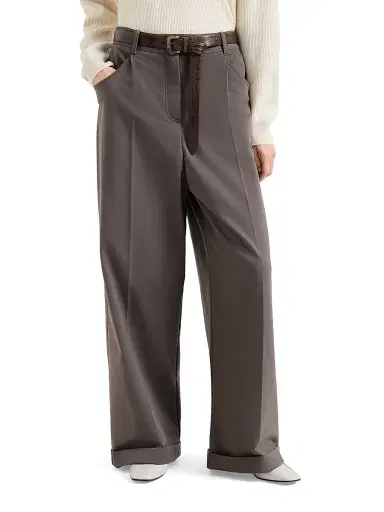 Brunello Cucinelli Women's Stretch Cotton Lightweight French Terry Wide Track Trousers - Brown | Thumbnail 2 Brunello Cucinelli Women's Stretch Cotton Lightweight French Terry Wide Track Trousers - Brown | Thumbnail 2