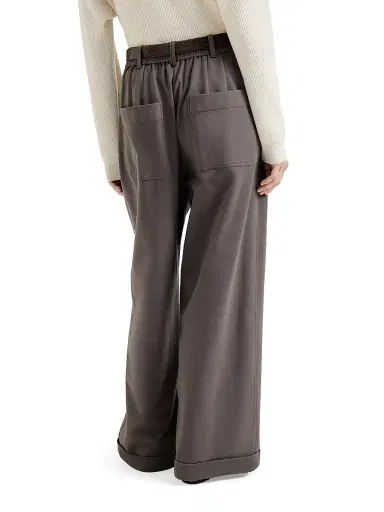 Brunello Cucinelli Women's Stretch Cotton Lightweight French Terry Wide Track Trousers - Brown | Thumbnail 4 Brunello Cucinelli Women's Stretch Cotton Lightweight French Terry Wide Track Trousers - Brown | Thumbnail 4