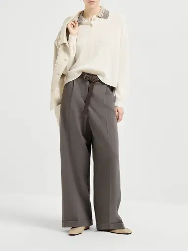 Brunello Cucinelli Women's Stretch Cotton Lightweight French Terry Wide Track Trousers - Brown | Thumbnail 6 Brunello Cucinelli Women's Stretch Cotton Lightweight French Terry Wide Track Trousers - Brown | Thumbnail 6
