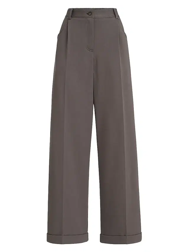 Women's Stretch Cotton Lightweight French Terry Wide Track Trousers - Brown