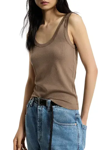 Brunello Cucinelli Women's Stretch Cotton Ribbed Jersey Top with Monili | Thumbnail 4