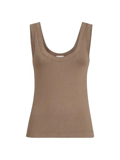 Brunello Cucinelli Women's Stretch Cotton Ribbed Jersey Top with Monili | Thumbnail 1
