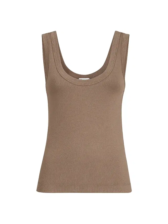 Women's Stretch Cotton Ribbed Jersey Top with Monili - Chocolate