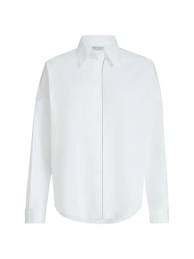 Brunello Cucinelli Women's Stretch Cotton Poplin Shirt with Shiny Trim - White