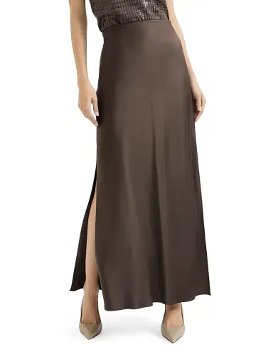 Brunello Cucinelli Women's Satin Cady Fluid Bias Cut Skirt - Cocoa - Size 4 | Thumbnail 2