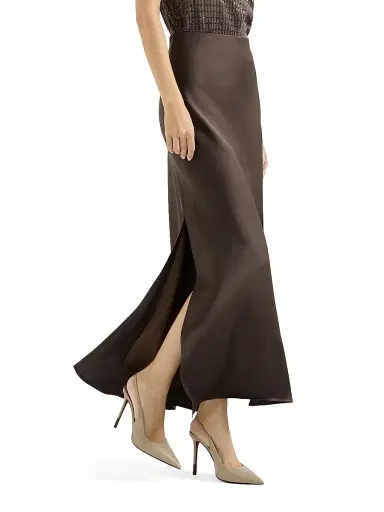 Brunello Cucinelli Women's Satin Cady Fluid Bias Cut Skirt - Cocoa - Size 4 | Thumbnail 3