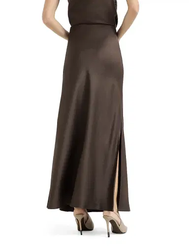 Brunello Cucinelli Women's Satin Cady Fluid Bias Cut Skirt - Cocoa - Size 4 | Thumbnail 4