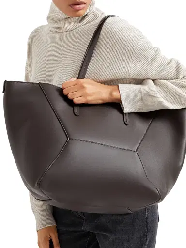 Brunello Cucinelli Women's Duo Tote Bag in Calfskin with Monili - Dark Mahogany | Thumbnail 2 Brunello Cucinelli Women's Duo Tote Bag in Calfskin with Monili - Dark Mahogany | Thumbnail 2
