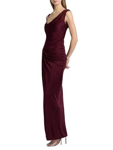 Versace Women's Medusa-Hardware Draped Satin Gown | Thumbnail 4 Versace Women's Medusa-Hardware Draped Satin Gown | Thumbnail 4