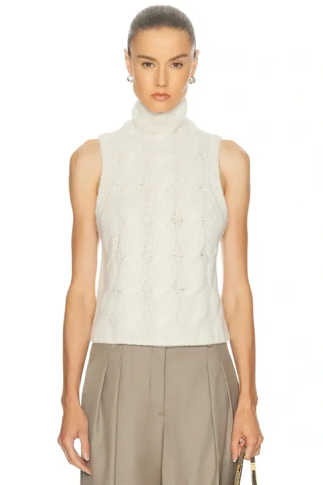 Sablyn Salvia Sleeveless Cable Turtleneck Sweater