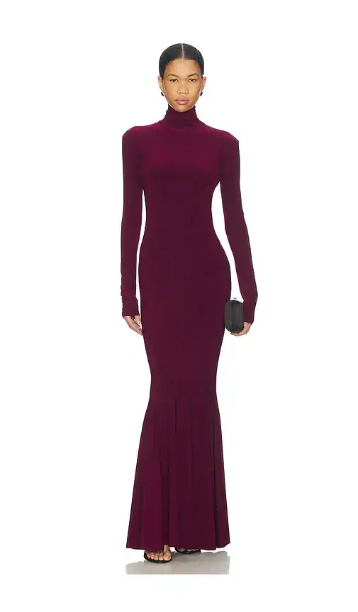 Norma Kamali Long Sleeve Turtle Fishtail Gown