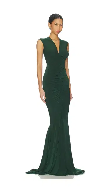 Norma Kamali x REVOLVE Sleeveless Deep V Neck Shirred Front Fishtail Gown | Thumbnail 2 Norma Kamali x REVOLVE Sleeveless Deep V Neck Shirred Front Fishtail Gown | Thumbnail 2