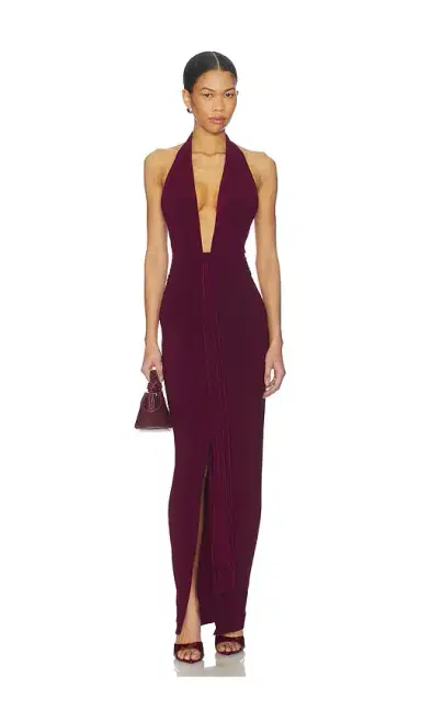Norma Kamali x REVOLVE Tie Front Halter Gown | Thumbnail 1 Norma Kamali x REVOLVE Tie Front Halter Gown | Thumbnail 1