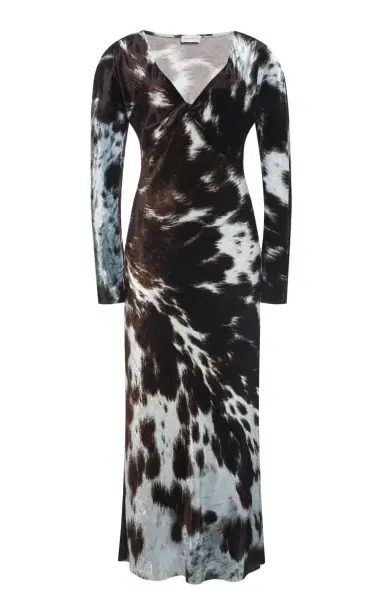 Dries Van Noten Duska Cow-Printed Silk-Velvet Midi Dress | Thumbnail 1