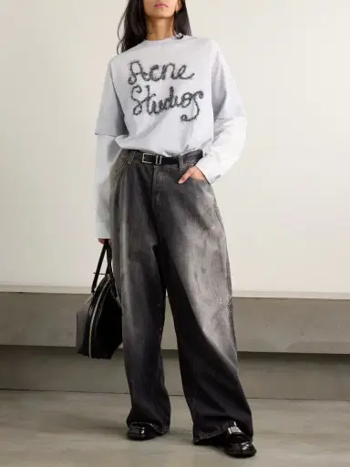 Acne Studios Layered Embroidered Cotton-jersey And Poplin T-shirt | Thumbnail 2