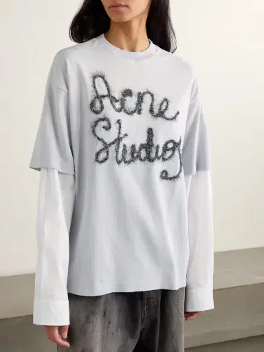 Acne Studios Layered Embroidered Cotton-jersey And Poplin T-shirt | Thumbnail 3