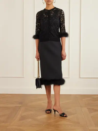 Valentino Garavani Feather-trimmed Cotton Corded Lace Cardigan | Thumbnail 2