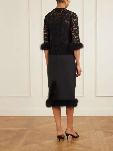 Valentino Garavani Feather-trimmed Cotton Corded Lace Cardigan | Thumbnail 3